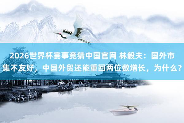 2026世界杯赛事竞猜中国官网 林毅夫:国外市集不友好,中国外贸还能重回两位数增长,为什么?
