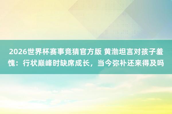 2026世界杯赛事竞猜官方版 黄渤坦言对孩子羞愧：行状巅峰时缺席成长，当今弥补还来得及吗