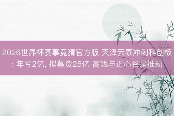 2026世界杯赛事竞猜官方版 天泽云泰冲刺科创板: 年亏2亿， 拟募资25亿 高瓴与正心谷是推动
